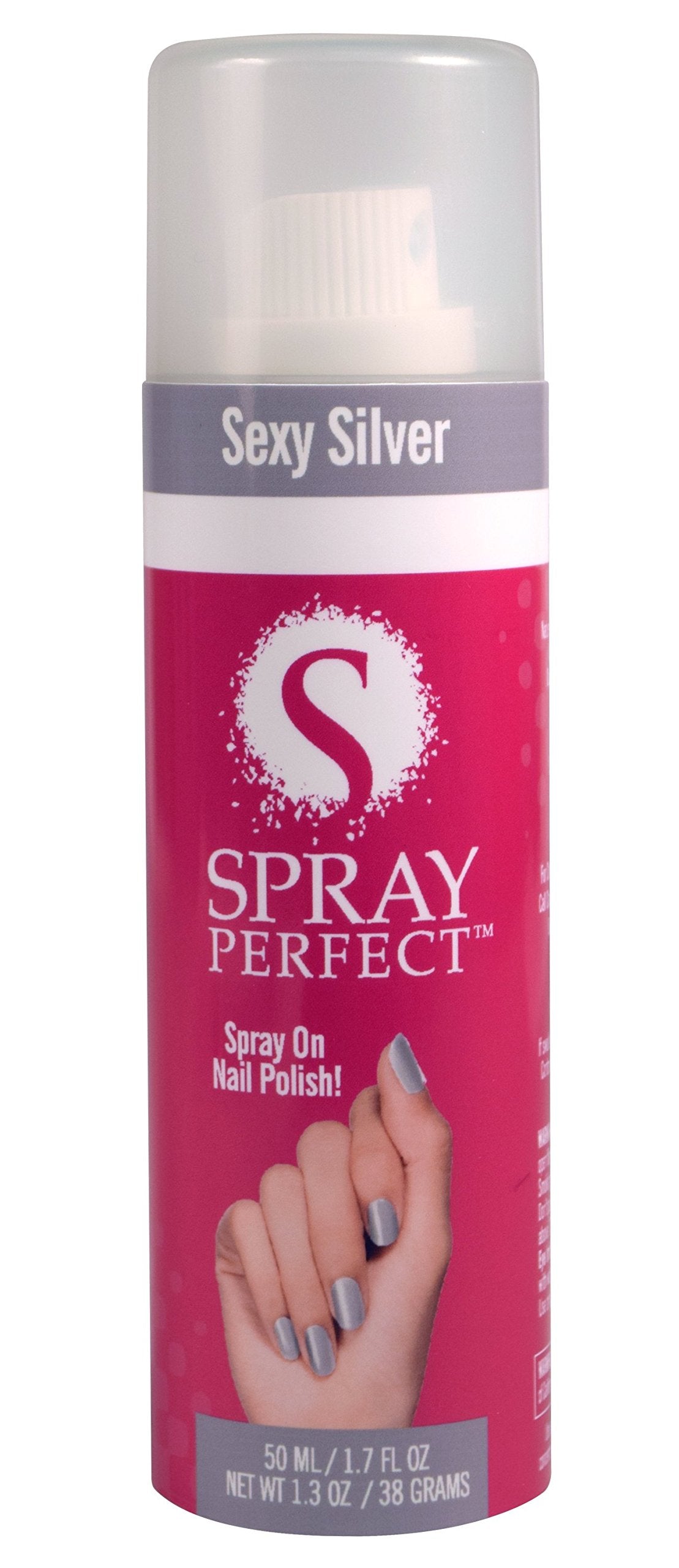 Natures Pillows Spray Perfect Nail Polish, Sexy Silver, 2.0 Ounce, Spray-on Nail Polish: Worlds Fastest Manicure, Complete Nail Coverage, Only Adheres
