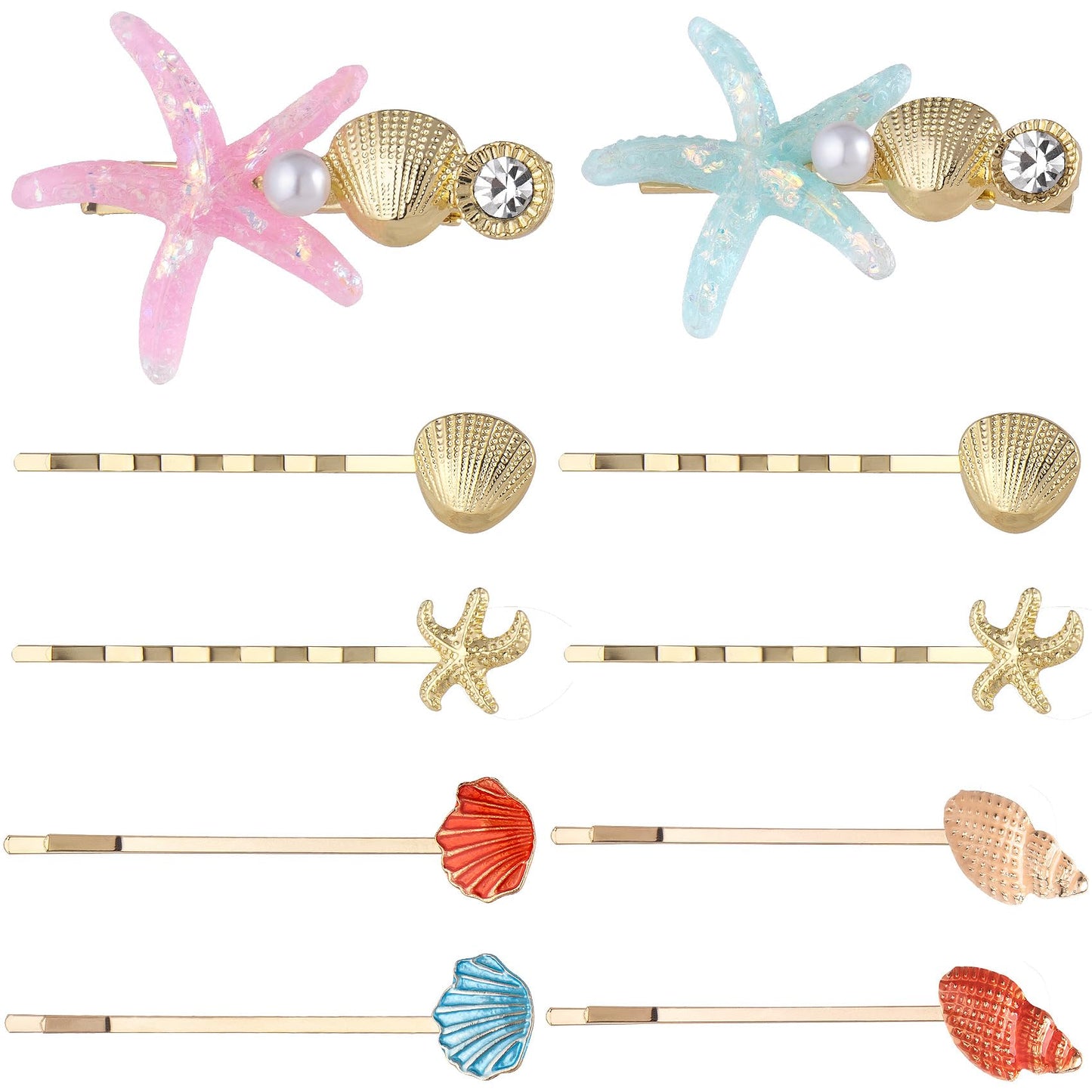 HINZIC 10 Pack Mermaid Starfish Hair Clips, Seashell Pearls Crystal Hair Sticks, Sparkling Sea Star Bobby Pins Ponytail Holder, Faux Wedding Headpiece Beauty & Personal Care HINZIC