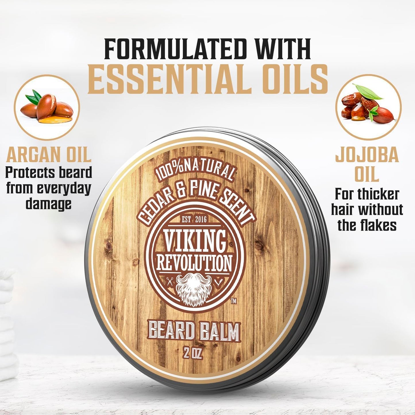 Viking Revolution Cedar & Pine Beard Balm - Butter with Argan Oil, Softener & Moisturizer for Men - Wax for Beards (2oz, 1 Pack) Beauty & Personal Care Viking Revolution