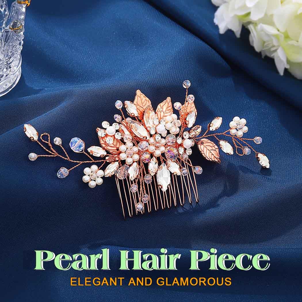 JEAIRTS Crystal Hair Comb Bridal Pearl Headpiece Wedding Hair Accessories for Women
