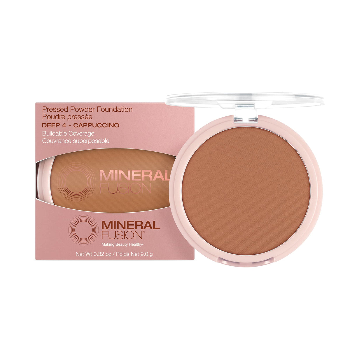Mineral Fusion Pressed Powder Foundation, Deep 4 - Deep Skin w/Golden Undertones, Age Defying Foundation Makeup with Matte Finish, Talc Free Face