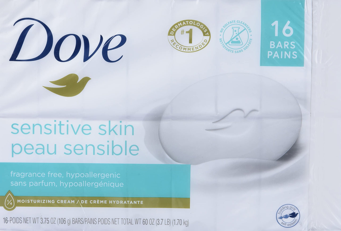 Dove Sensitive Skin - Unscented/Fragrance Free Hypo-Allergenic Beauty Bar, 3.73 oz / 106 g x 16 Pack Beauty & Personal Care Dove