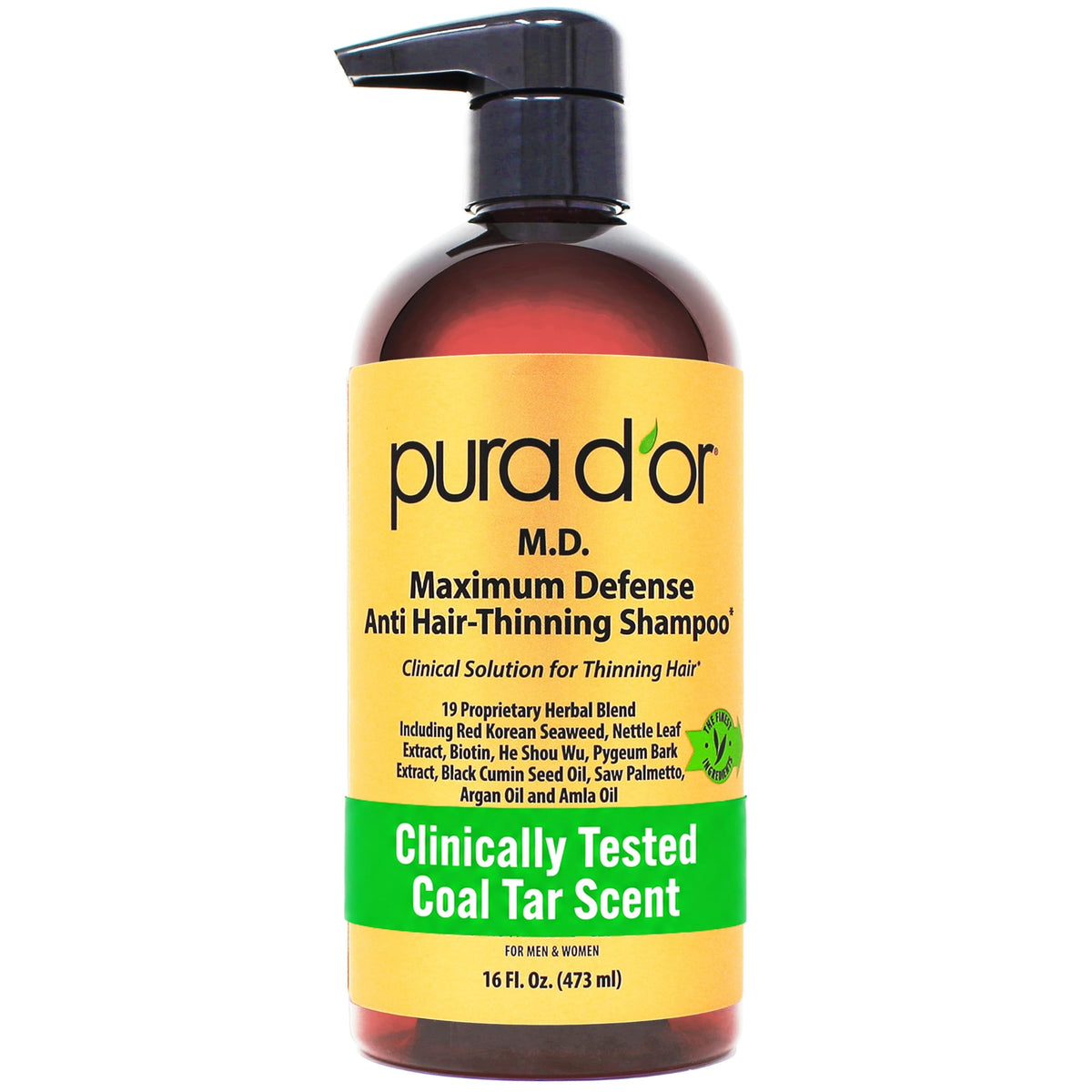 PURA D'OR M.D. Maximum Defense Shampoo for Thinning, Dry Itchy Scalp, 16oz