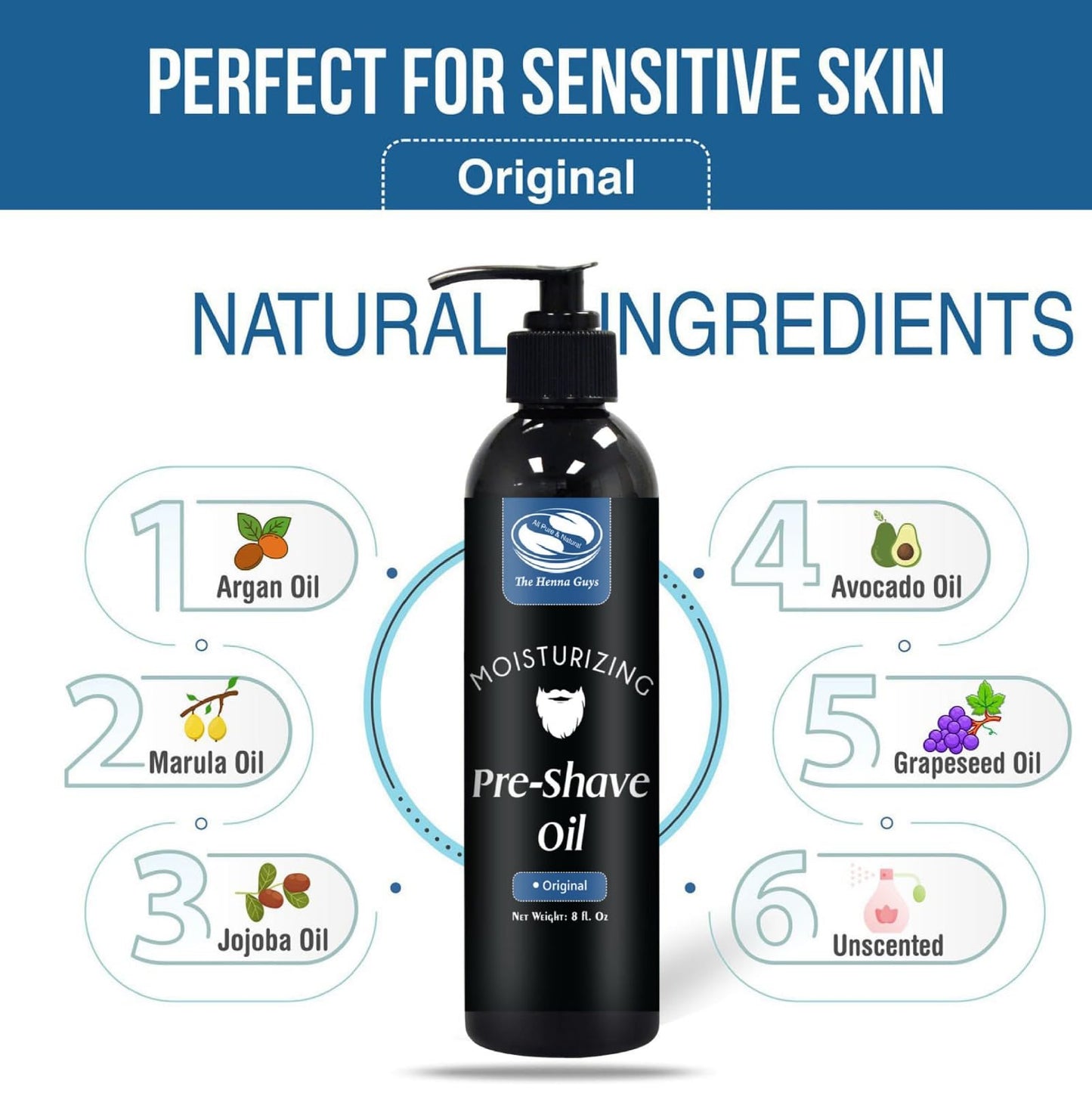 8 fl. Oz, Unscented Pre Shave Oil for Men, Excellent Shaving oil for Men, Prepares for a burns free Shave, Works with Straight or Safety Razor Beauty and Personal Care The Henna Guys