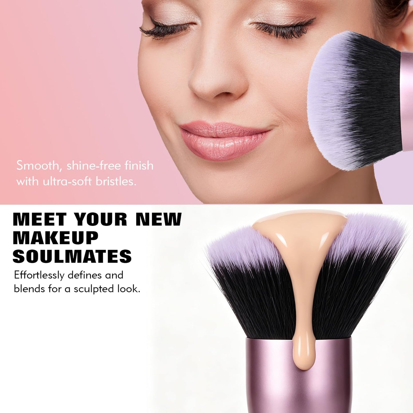 Dual-Ended Foundation Brush: Round & Angled makeup brushes, 100% Vegan Synthetic Makeup Brush for Flawless Blending and Application of Liquid, Powder Beauty and Personal Care dpolla