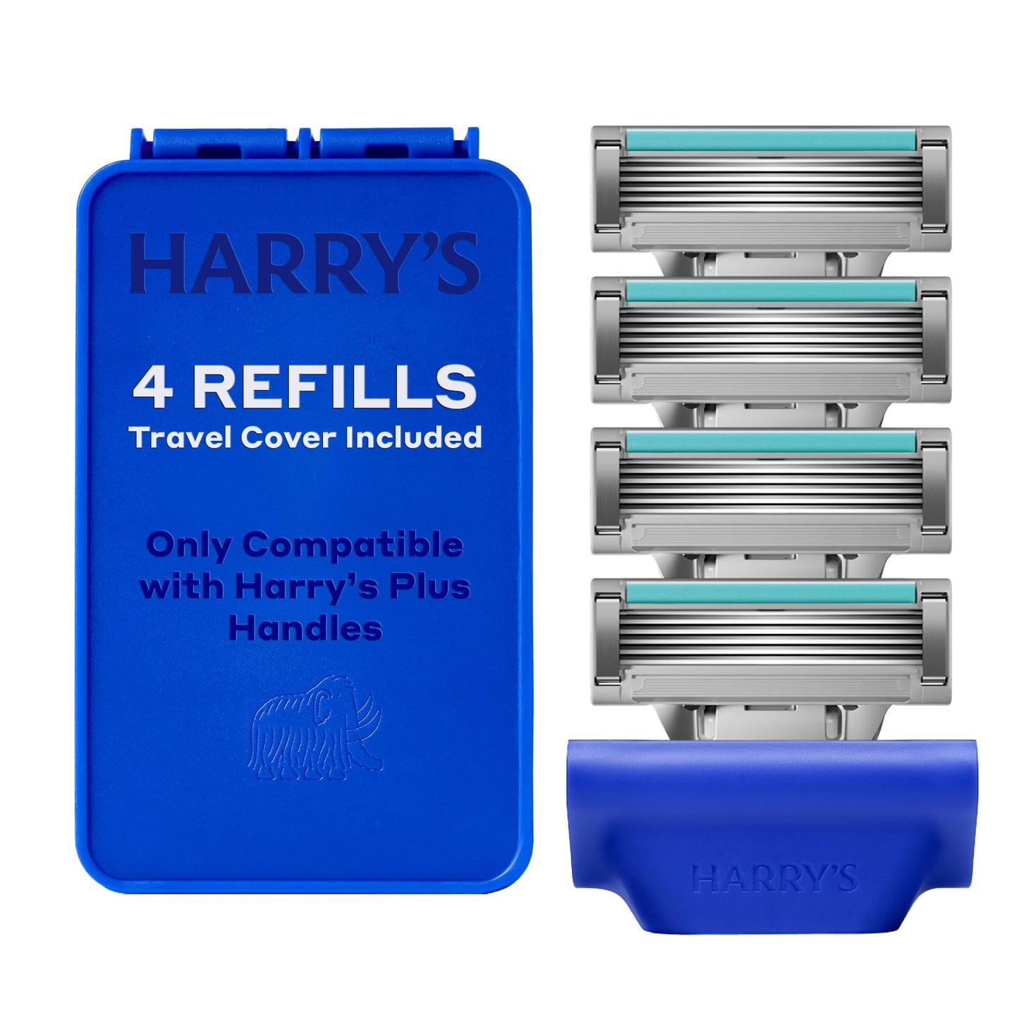 Harry's Plus Razor Refills - 4 Cartridges with Travel Blade Cover - Compact Cartridge Design for Precise Control - Shaving Kit for Men - Only Beauty and Personal Care Harry's
