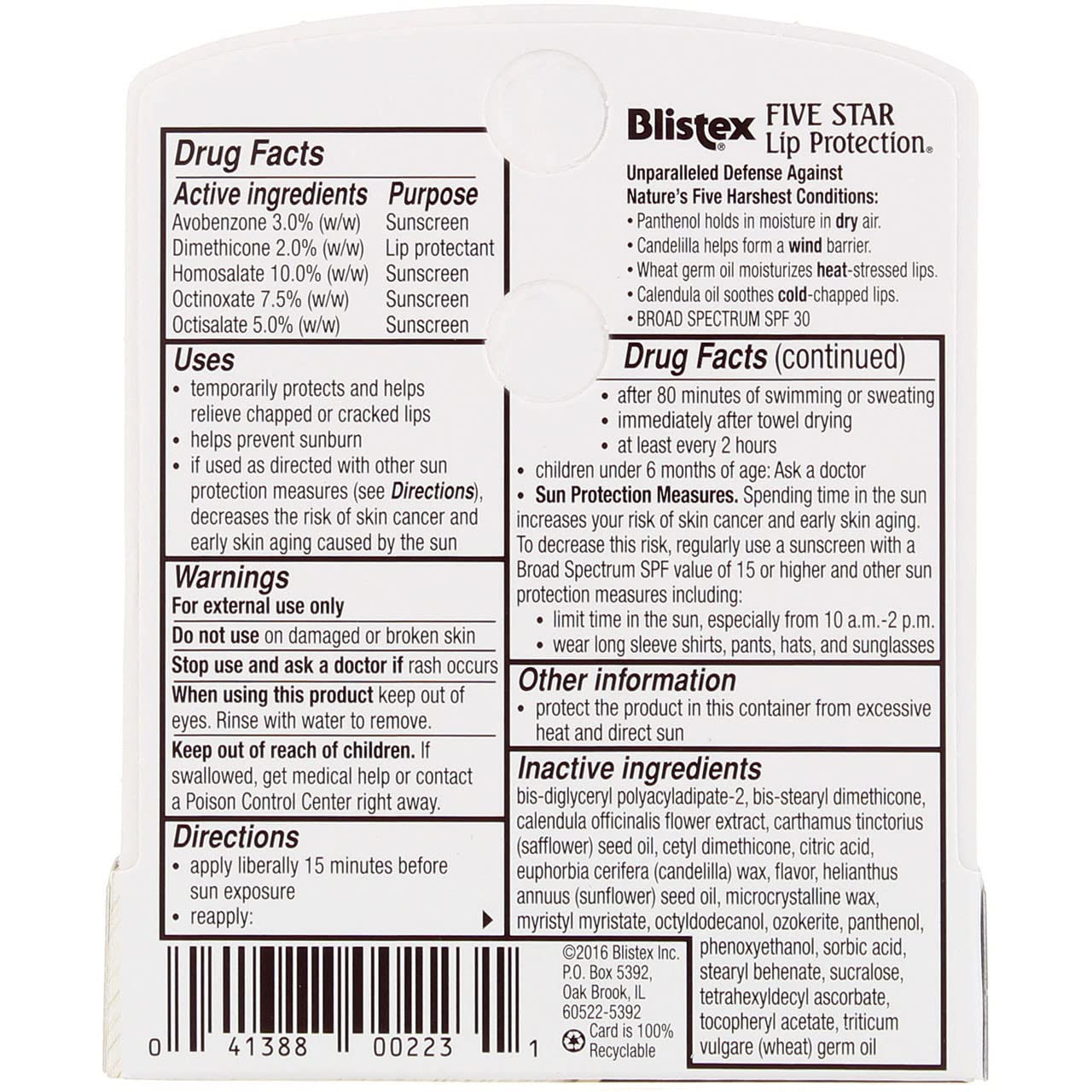 Blistex Five Star Lip Protection Lip Protectant/Sunscreen SPF 30 - Pack of 4 Beauty and Personal Care Blistex