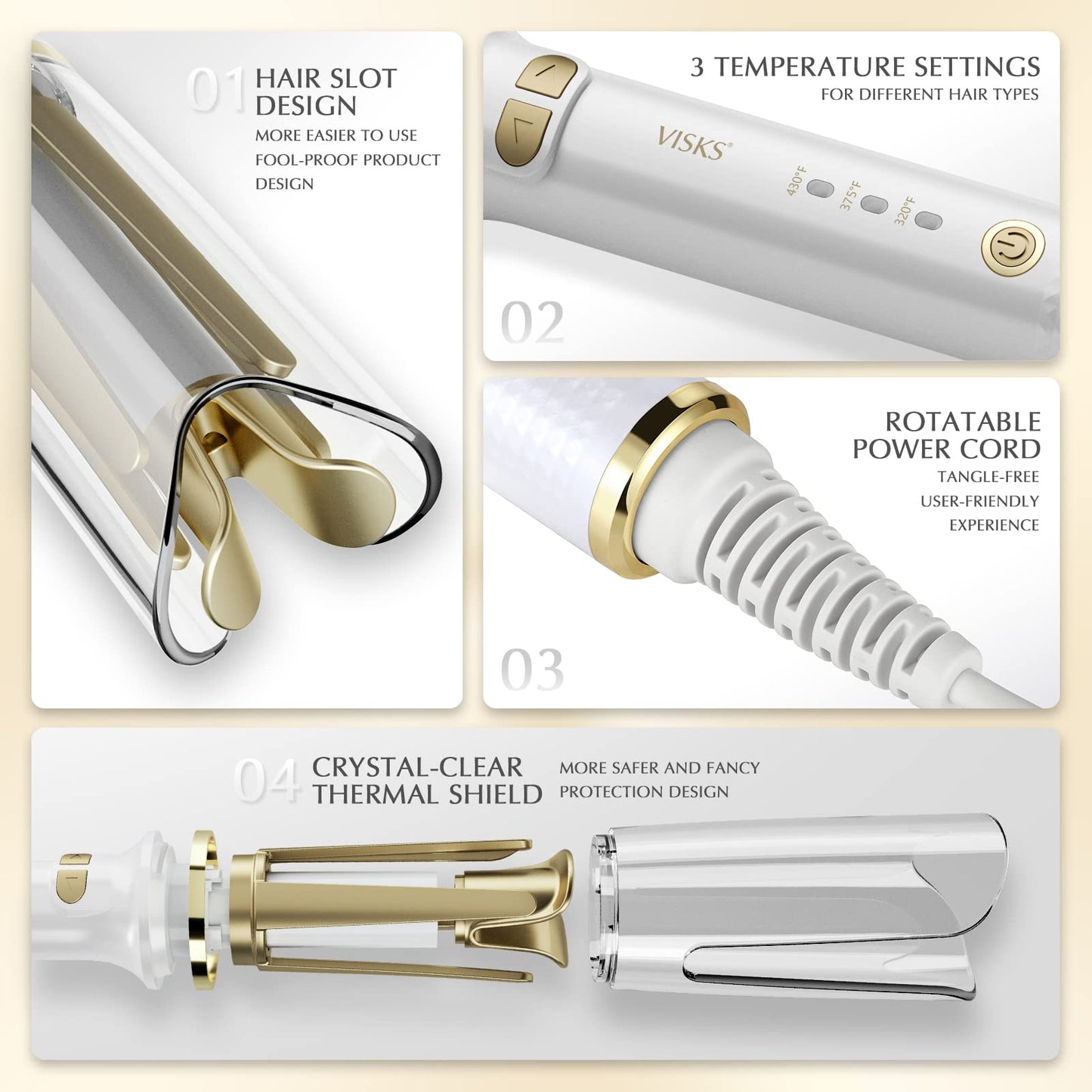 VISKS Professional Anti-Tangle Rotating Curling Iron, 1" Barrel with Large Slot & 3 Temperature Settings, Dual Voltage with Auto Shut-Off Beauty & Personal Care VISKS
