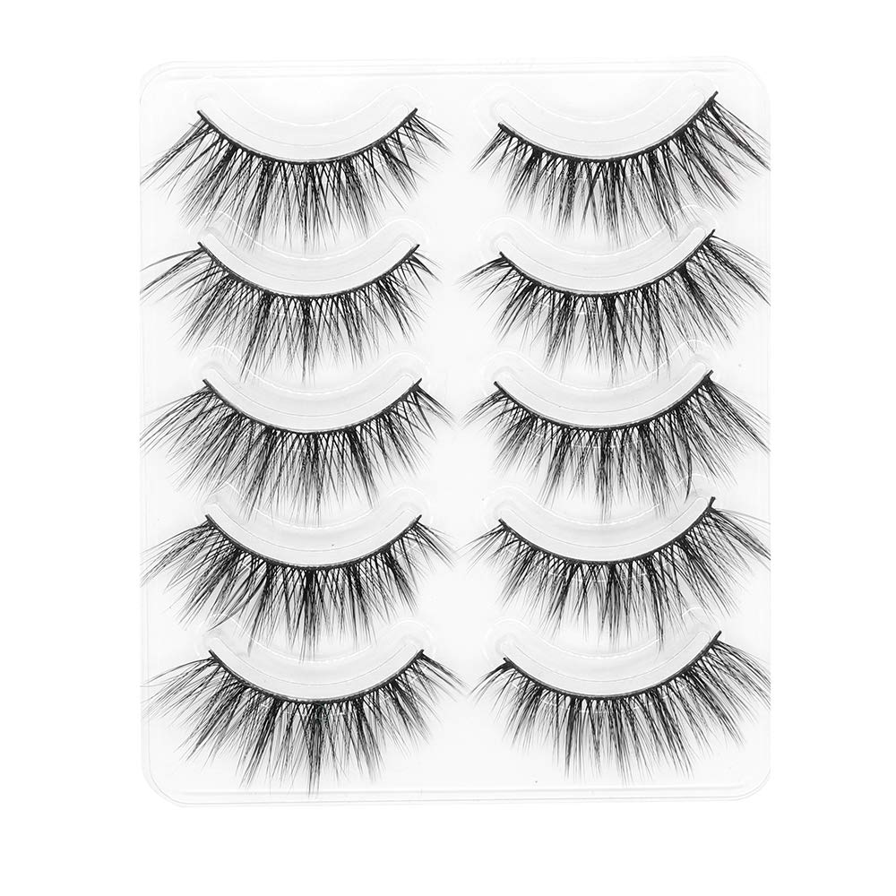 PURELEOR Natural Look Eyelashes 3D Mink Cat Eye Lash Wispies 15mm Manga Lashes 5 Pairs Soft Reusable False Eyelashes Lightweight, No Glue Included Beauty & Personal Care PURELEOR