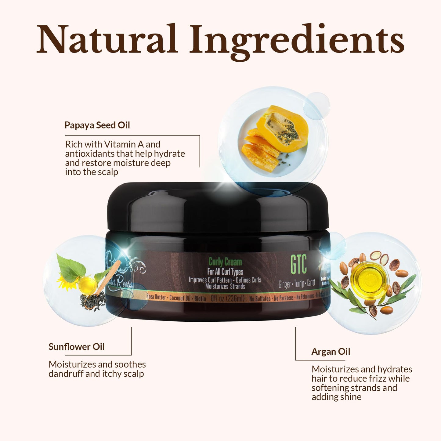 Rucker Roots GTC Curly Cream |Moisturizes Strands| Improves Curl Pattern| Defines Curls| Ginger, Turnip, Carrot Root Oils| All Curl Types Beauty & Personal Care Rucker Roots