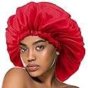 Argan & Black Castor Treatment Caps Satin Sleep Cap Bonnet Hair Accessories Shower Caps for Women Reusable Waterproof Super Jumbo Red Beauty & Personal Care DONNA