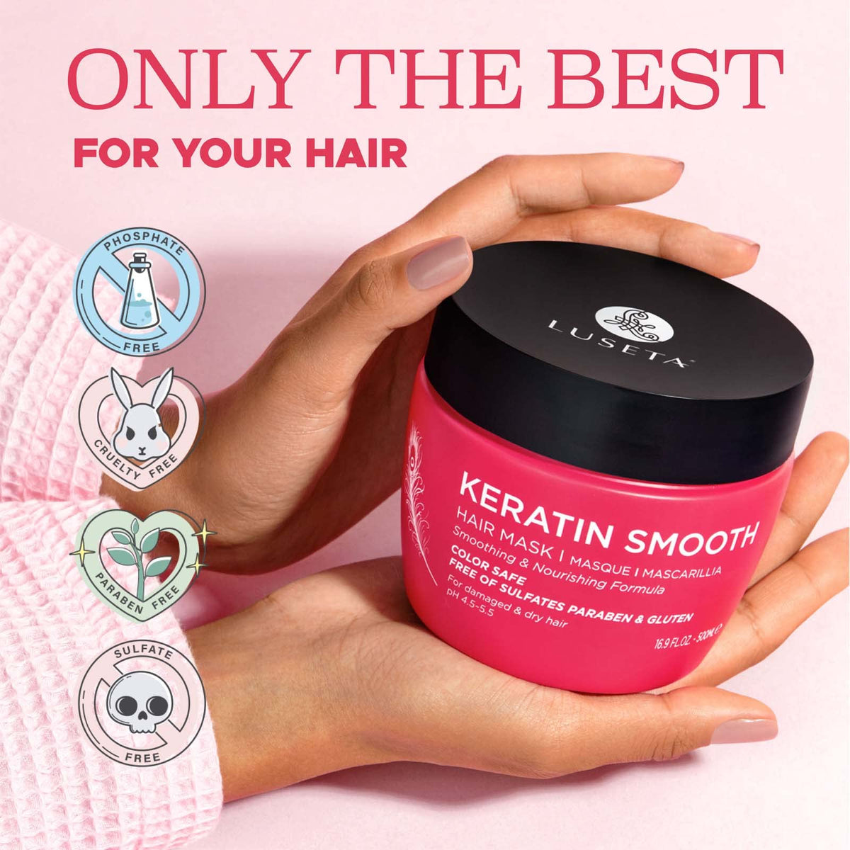 Luseta Keratin Hair Mask, Deep Repair Treatment for Damaged Hair 16.9oz