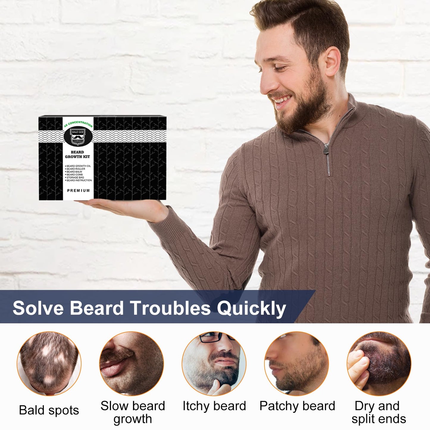 MALE GOD Beard Kit, Beard Growth Kit w/Natural Ingredients Beard Oil & Balm & Comb, Beard Growth Oil w/4X Thickening Biotin, Fathers Day | Chrismtas | Beauty and Personal Care MALE GOD