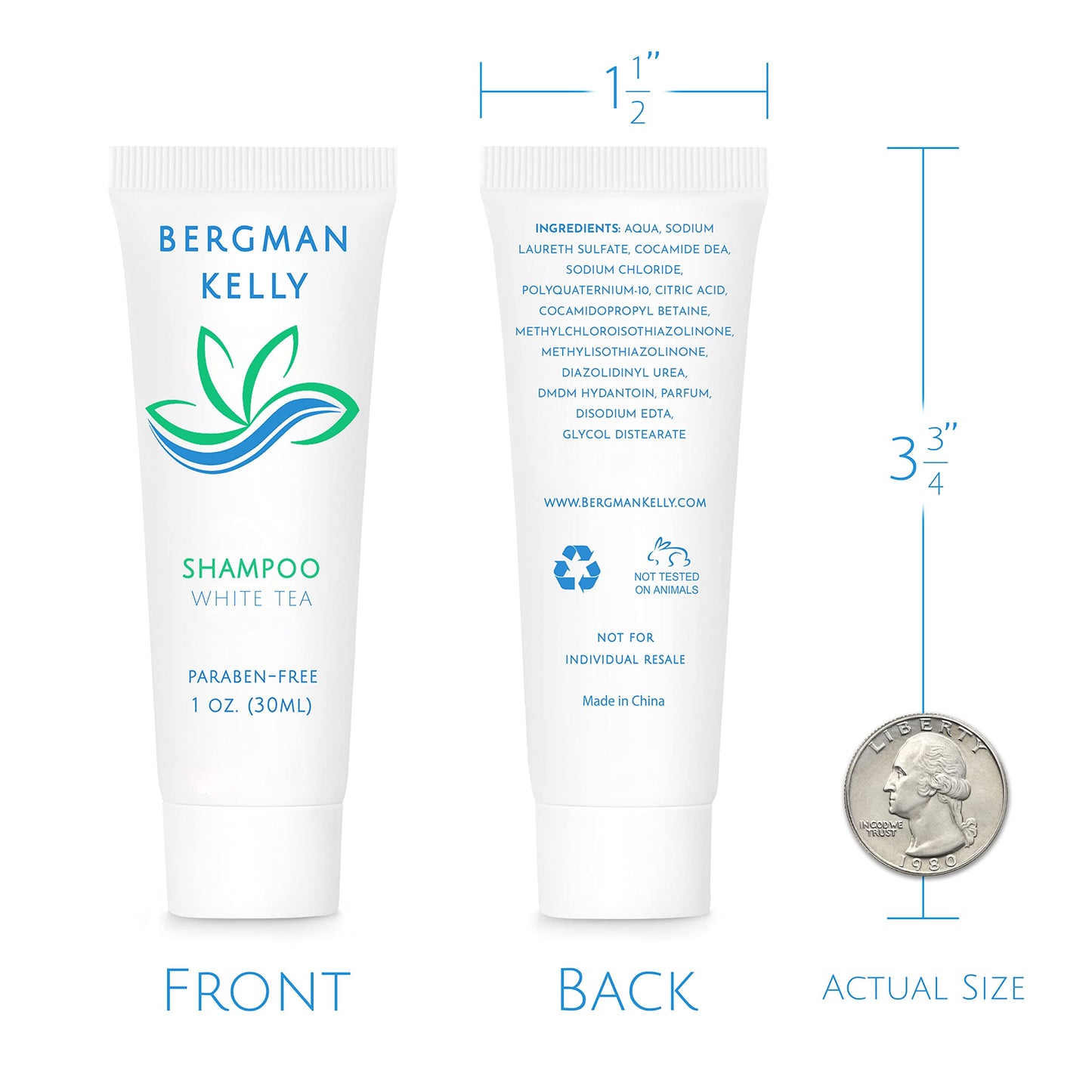 BERGMAN KELLY - Travel Size Hotel Shampoo - 1 fl oz, 100 PK, White Tea - Delight Your Guests with Revitalizing & Refreshing Hair Cleanser for Guest Beauty & Personal Care BERGMAN KELLY