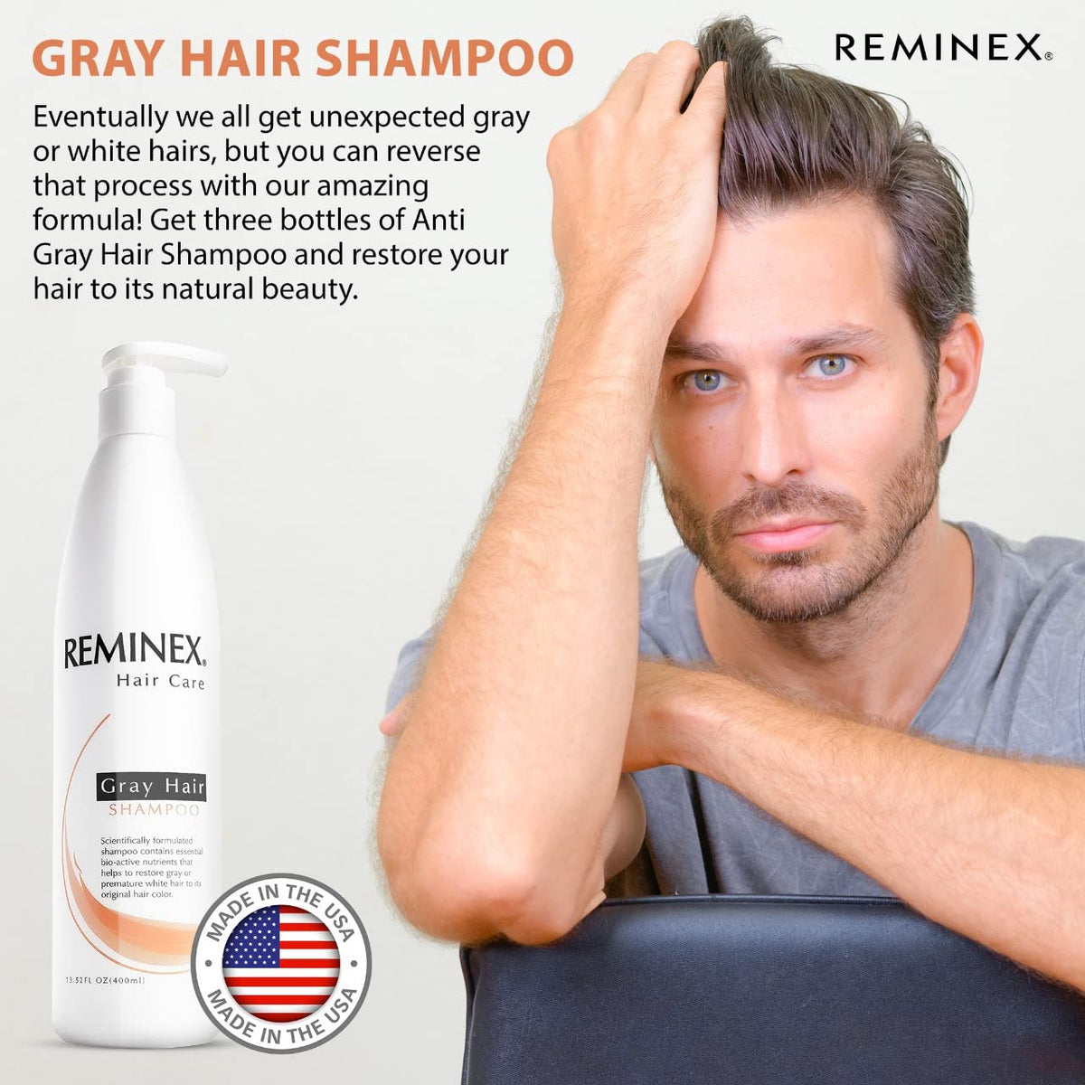 Reminex Anti Gray Hair Shampoo - Proprietary Treatment Infused with Argan Oil To Help Restore Gray And White Hair To Its Natural Color - 13.5 Oz No Beauty & Personal Care Reminex