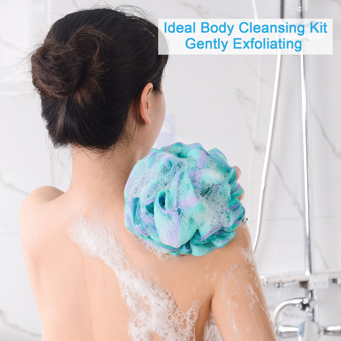 AmazerBath Loofah Sponge 75g/Piece, Exfoliating Bath Sponge Body Scrubber - Loofa Set of 4 Flower Color (Large, Green-Purple) Beauty and Personal Care AmazerBath