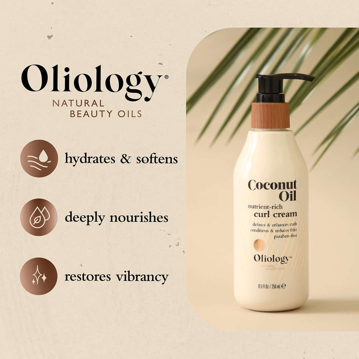 Oliology Coconut Oil Curl Cream - Defines & Enhances Curls & Waves | Botanically Infused | Conditions & Reduces Frizz | Made in USA, Cruelty Free Beauty & Personal Care Oliology