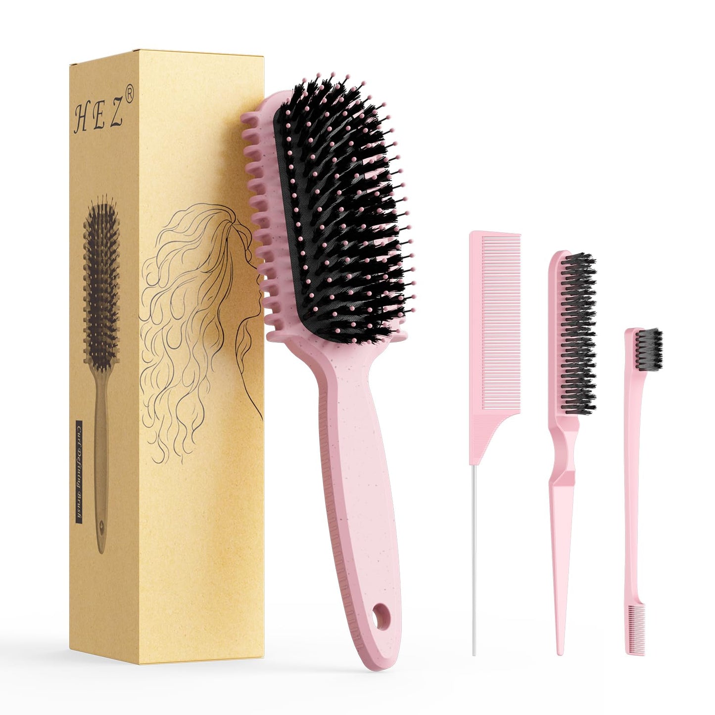 Curl Defining Brush, Curly Hair Brush, Slick Back Hair Brush, For Combing and Shaping Curls in All Hairstyles to Reduce Pulling (Pink) Beauty and Personal Care HEZ