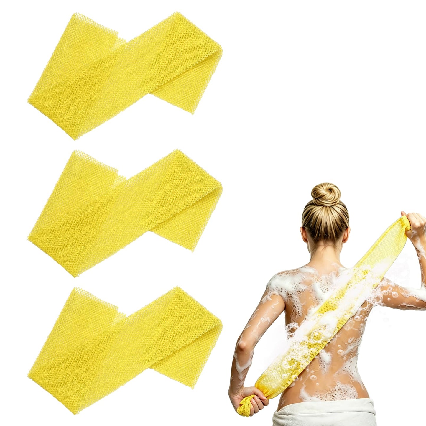 uxcell 3 Pcs Back Scrubber, Nylon Bath Sponge Extended, 25 Inch African Exfoliating Long Net Body Scrubber Shower Loofah for Women Men Use Body Bath Beauty and Personal Care uxcell