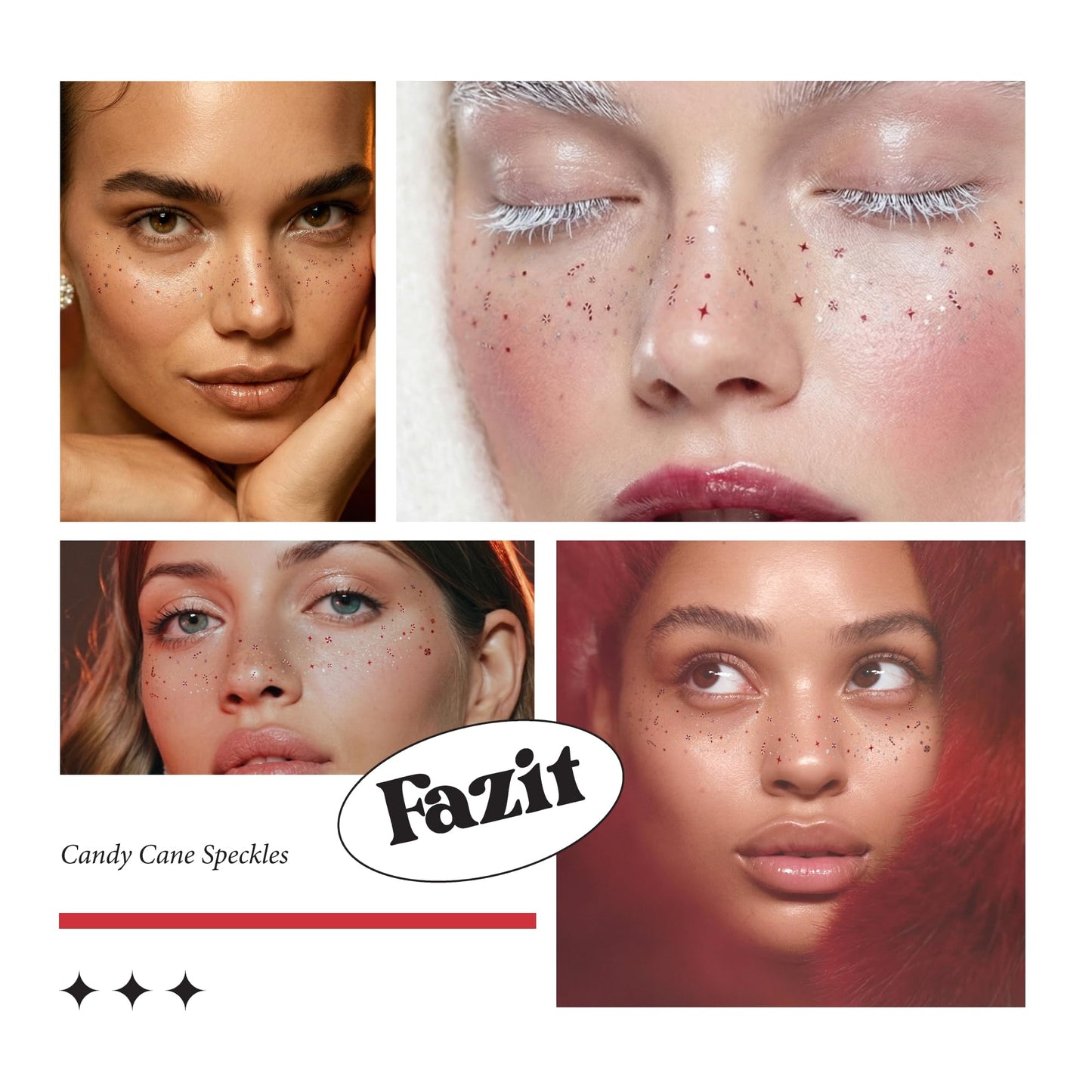 Fazit Makeup Patches - Candy Cane Speckles - Glow Up Make-Up Patches - Cute Glitter Makeup Accessories for Women - Cosmetic Glitter for Face Beauty & Personal Care Fazit