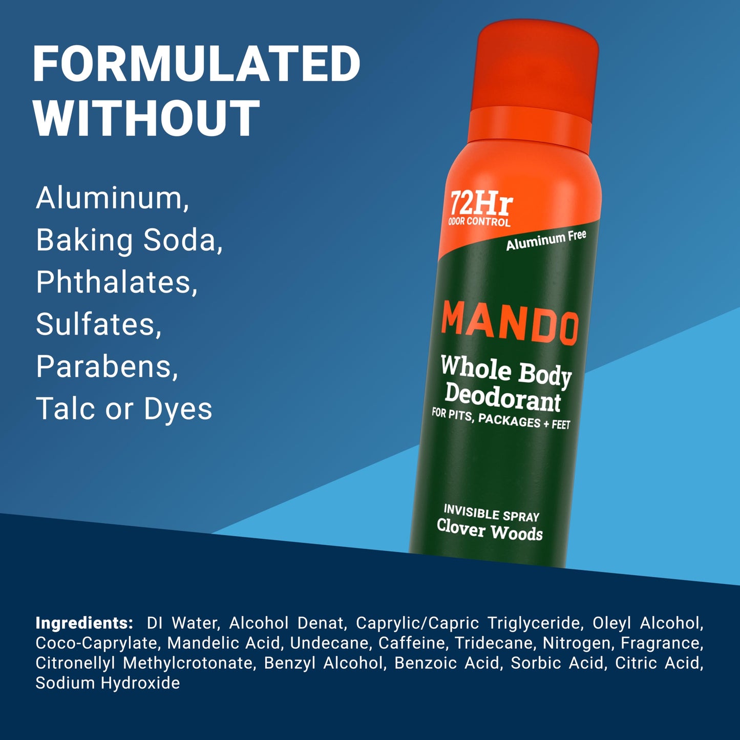 Mando Whole Body Deodorant For Men - Invisible Spray Deodorant - 72 Hour Odor Control - Low Irritation Formula - Aluminum Free, Benzene Free - 3.6 Beauty and Personal Care Mando