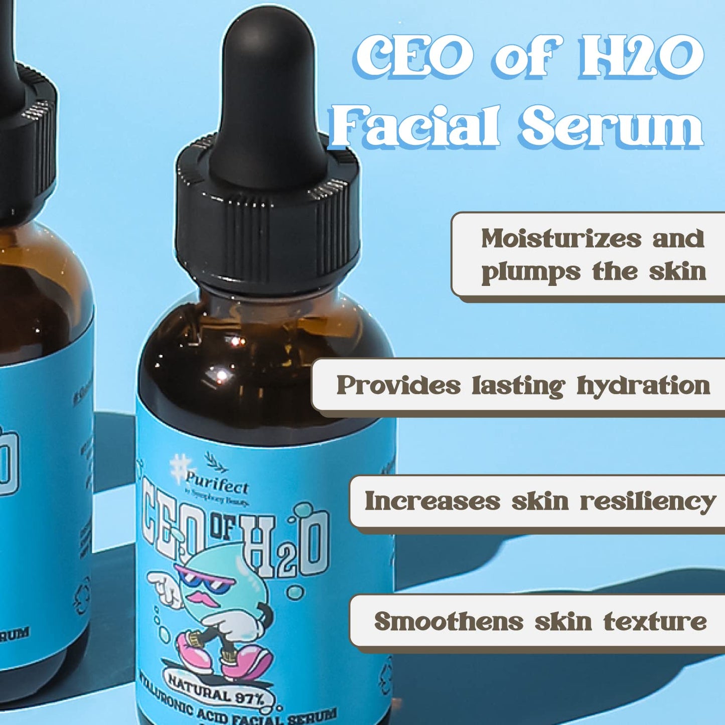 Purifect CEO of H20 Hyaluronic Acid Facial Serum - Ultra Hydrating & Moisturizing Serum for Face, Balances Skin Texture, Vitamin E for Antioxidant Beauty & Personal Care Purifect by Symphony Beauty
