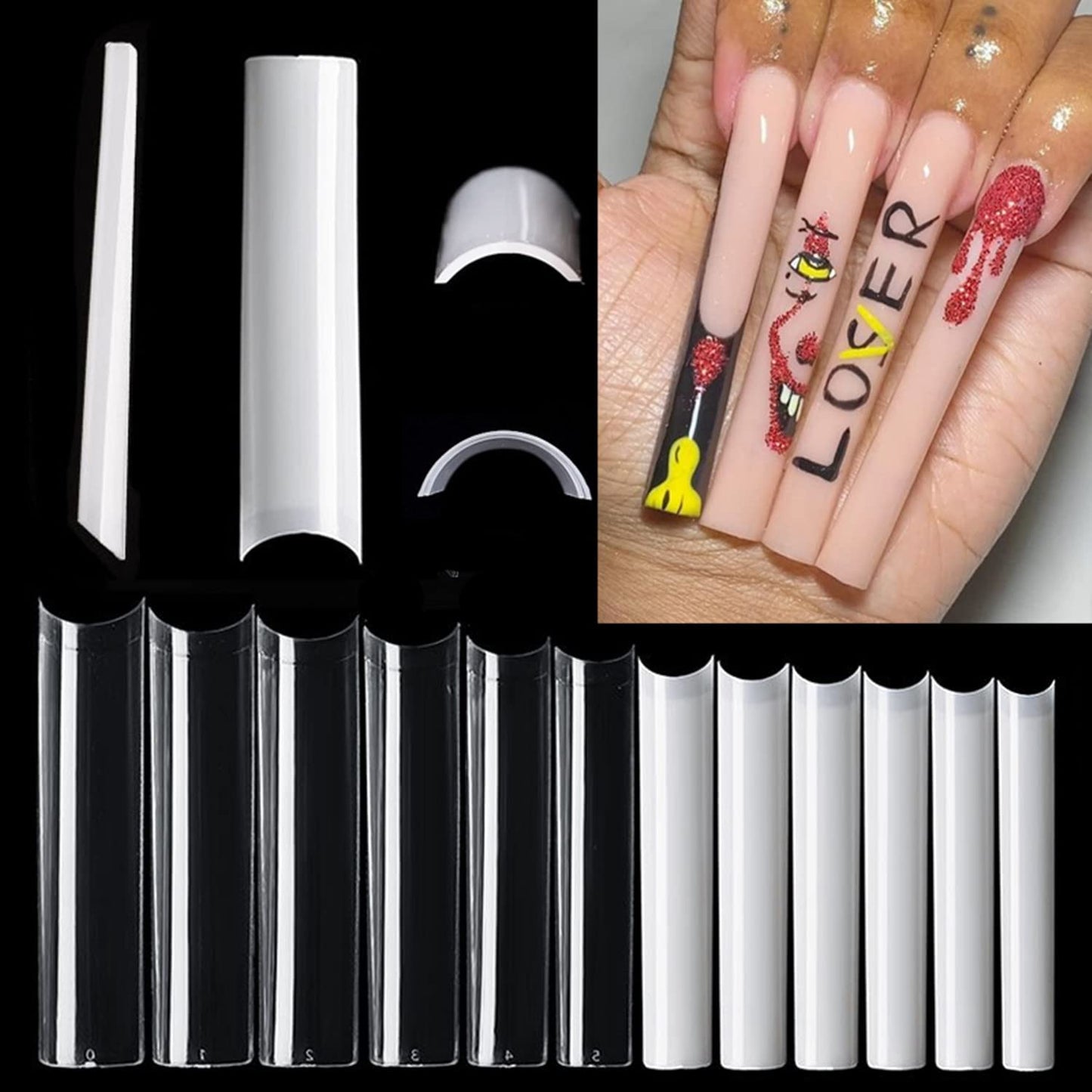 Yimart 500pcs No C Curve XXXL Square Straight False Nail Tips - Half Cover Clear Natural Extra Long Fake Nails (Skin color) Beauty & Personal Care Yimart