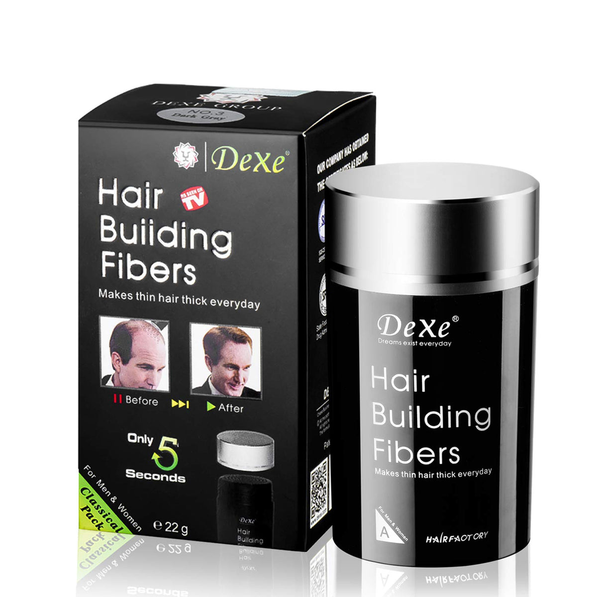 Dexe Hair Building Fibers Color Powder Instantly Thicken Thinning Hair for Men and Women (Black)