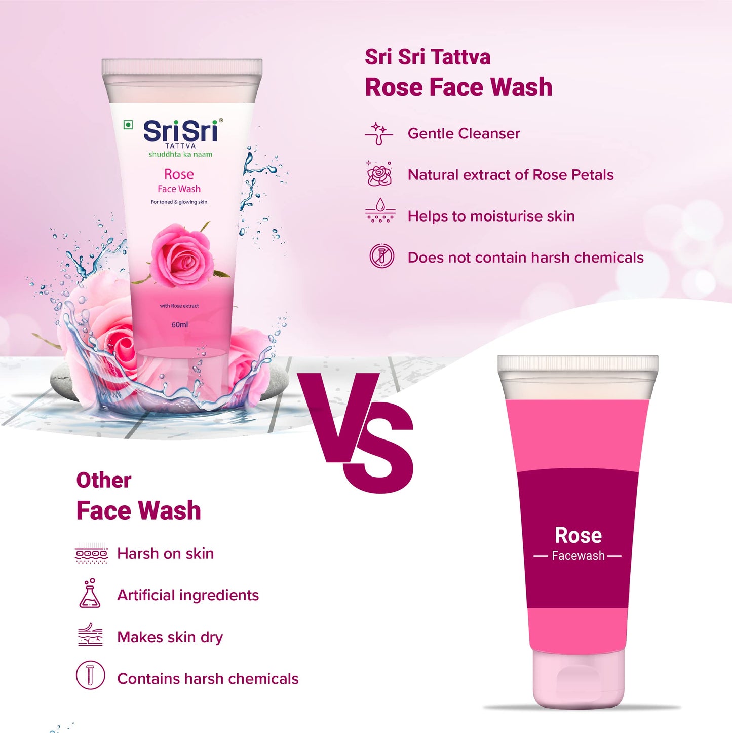 Sri Sri Ayurveda Rose Face Wash, 60ml Beauty & Personal Care SRI SRI TATTVA