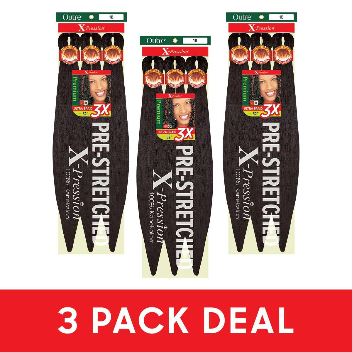 Outre X-Pression Braid - Pre Stretched Braid 52" 3X (3 Pack, DARK BROWN 2)