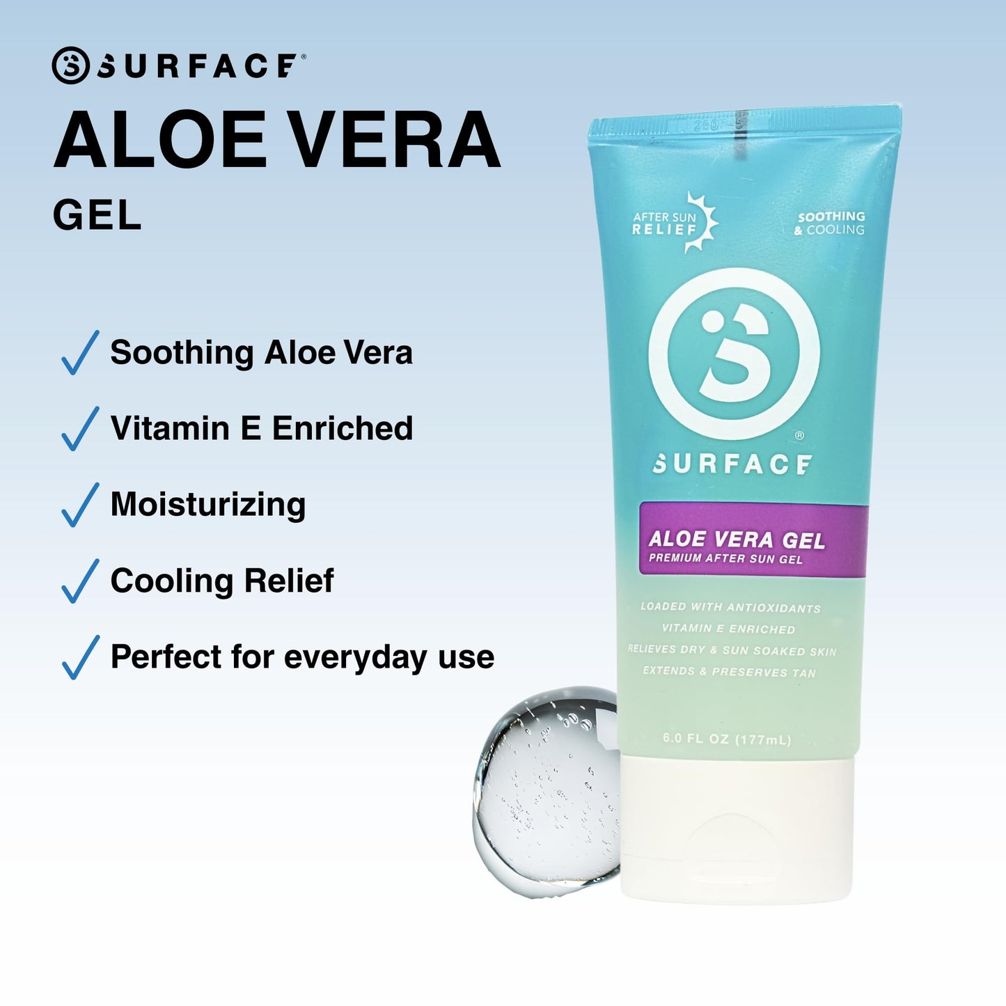 Surface Aloe Vera Gel, Sunburn Relief and After Sun Care, Cooling Hydrating Gel for Face and Body, Non-Greasy Fast-Absorbing Moisturizer for Post Sun Beauty & Personal Care Surface Sun Systems