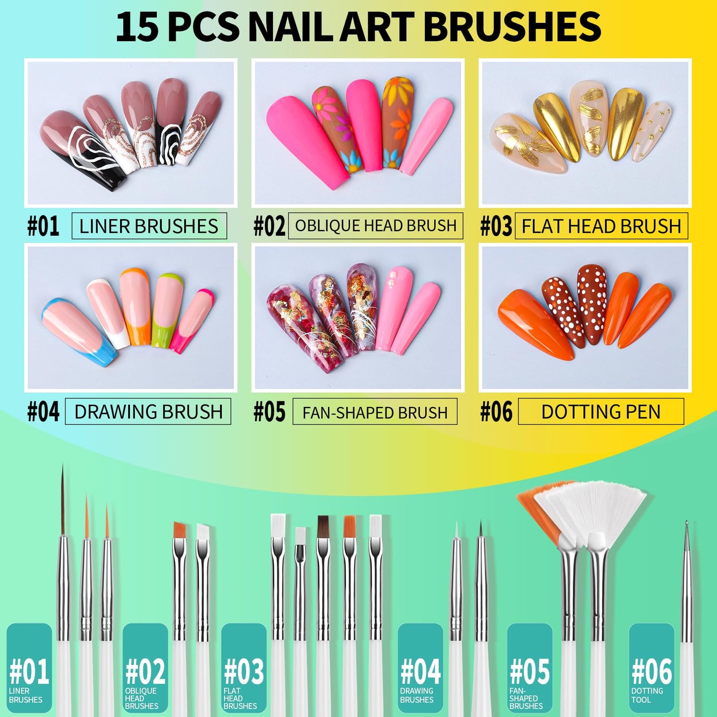FANDAMEI Nail Art Tools, Nail Brush, 15 PCS Nail Art Brushes, 5 PCS Nail Dotting Tool, Nail Stand, Nail Holder For Painting Nails, Nail Tools, Nail Beauty and Personal Care Fandamei