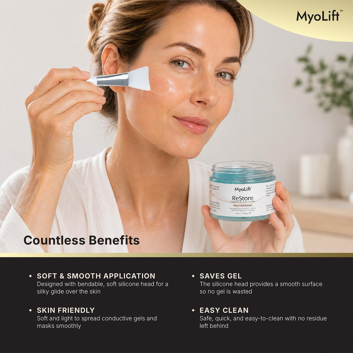 MyoLift 7eWellness Applicator Silicon Brush - Mask applicator for Facial Skincare, Reusable brush for Anti Aging mask, Soft & Durable Face Mask