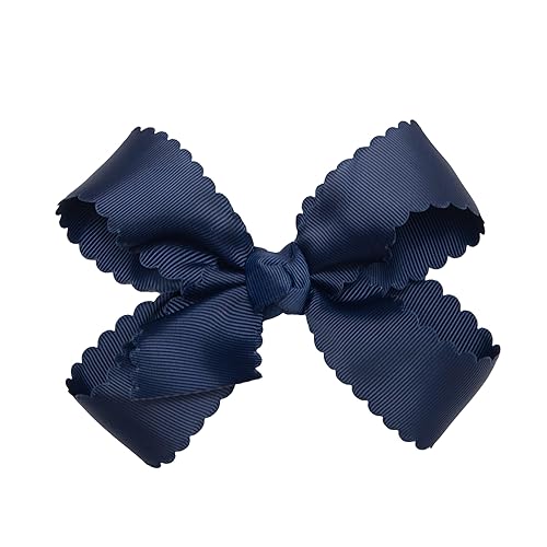 HAIRBOWS Girls' Grosgrain Scalloped Edge Bow with a Knot Wrap Center on a Clip, All Ages and Hair Types, 5 Inch Bow, Navy Beauty & Personal Care HAIRBOWS.COM