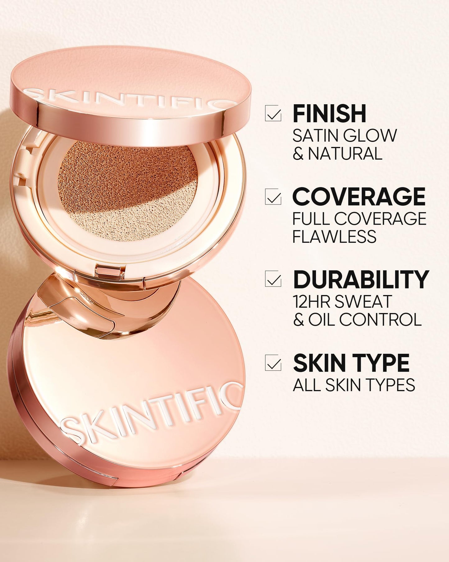 SKINTIFIC Cushion Foundation | Full coverage, Weightless, Skin fit, Satin Glow Finish, Oil-Control Waterproof Foundation, Sweatproof Flawless BB Cream Beauty & Personal Care SKINTIFIC