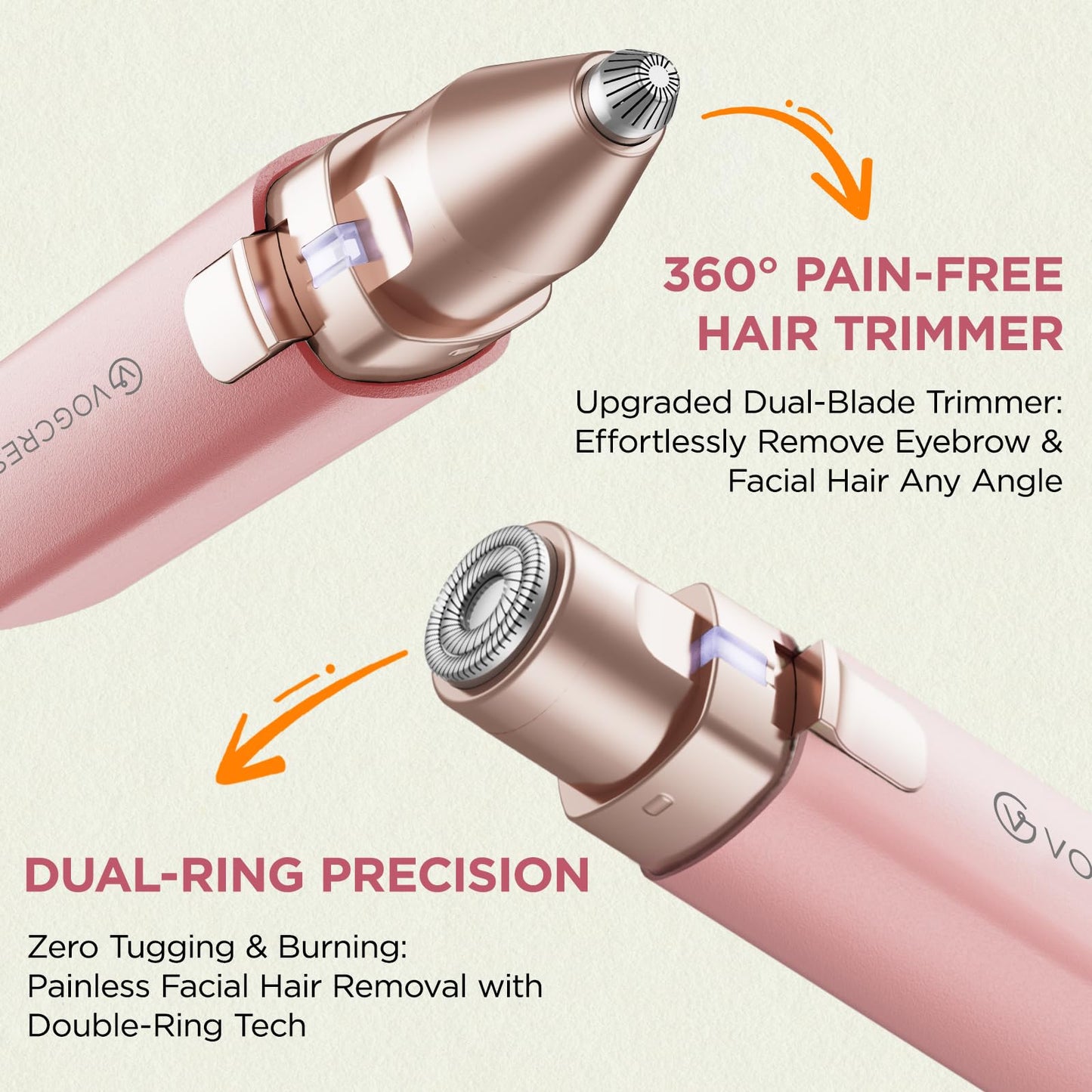 Rechargeable Facial Hair Remover for Women: 2 in 1 Electric Eyebrow and Facial Hair Remover - Suitable for Middle-aged Women’s Eyebrow, Chin, Beauty and Personal Care VG VOGCREST