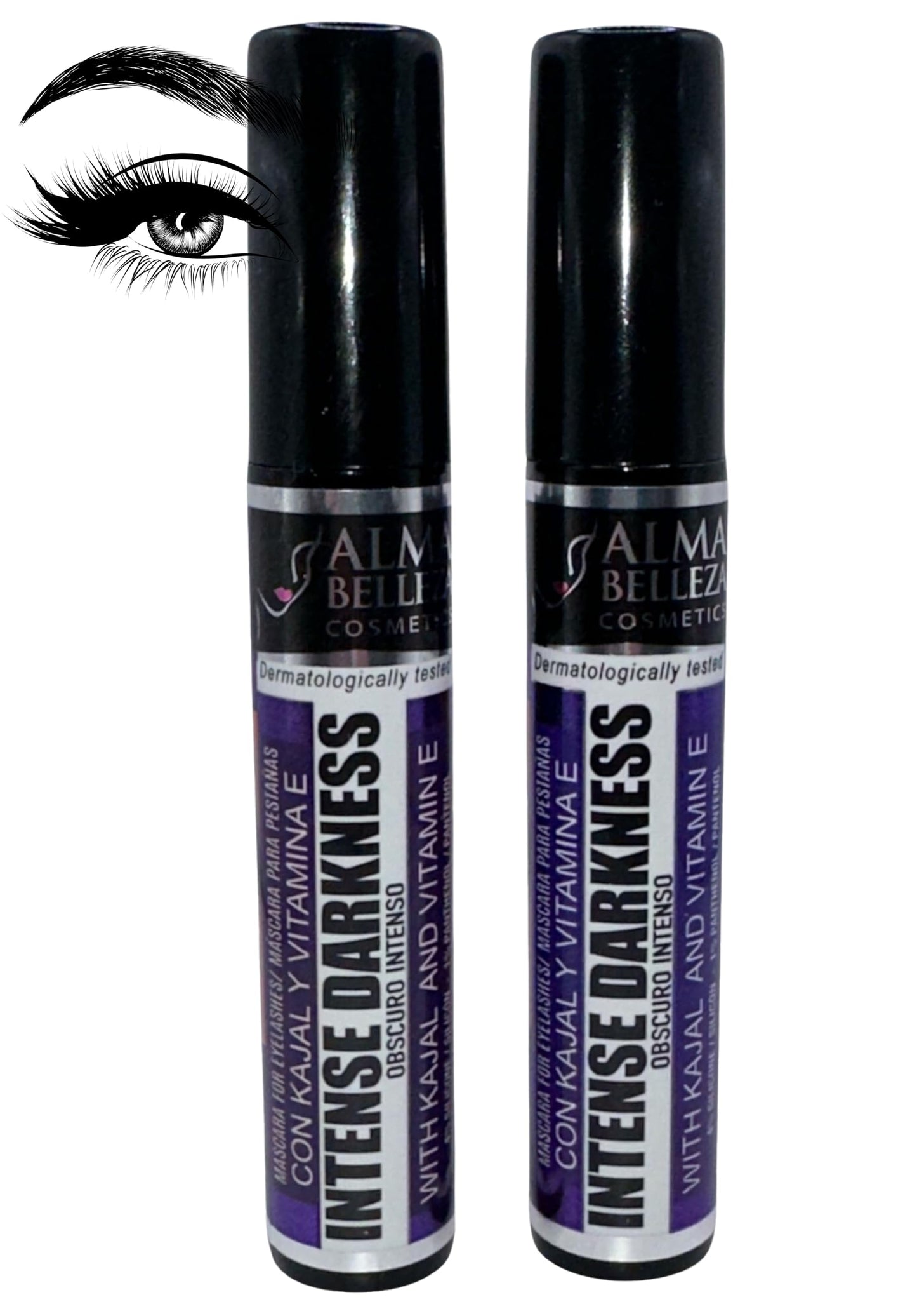 Mascara for Eyelashes Intense Darkness (Oscuro Intenso) with Kajal & Vitamin E - 13g - Premium Quality (2 PACK) - Waterproof, Beauty & Personal Care Alma Belleza
