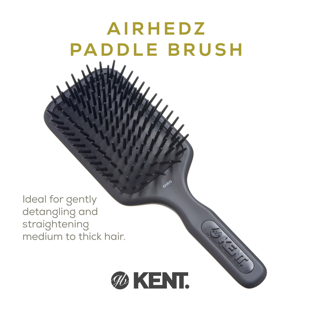 Kent AH6G Airhedz Cushion Paddle Brush - Scalp Massager and Detangler Brush - The Hair Brush for Thick Hair - Scalp Massager and Growth Stimulator -