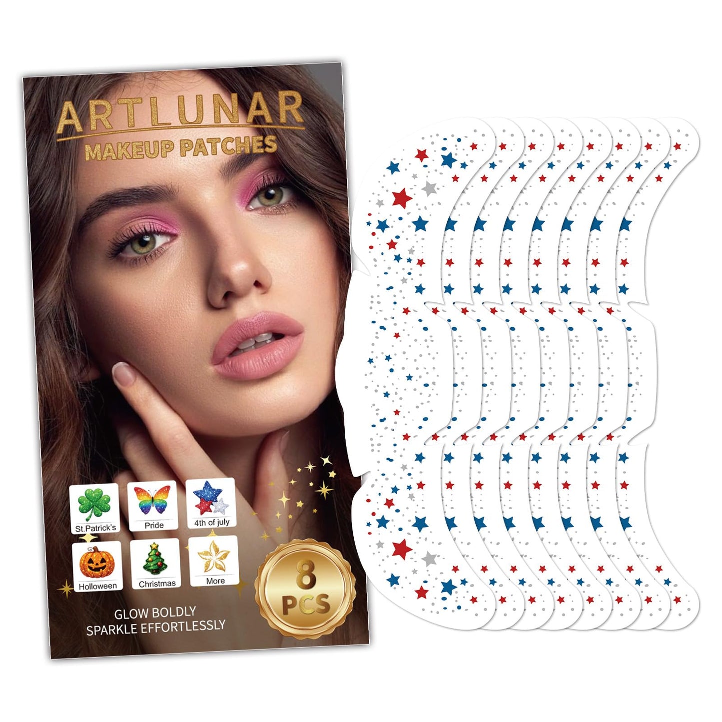 Artlunar 8 Pcs Red White Blue Star Freckle Stickers with Silver Glitter Powder for Face, 4th of July Glitter Face Stickers for Women Kids, Patriotic Beauty & Personal Care Artlunar