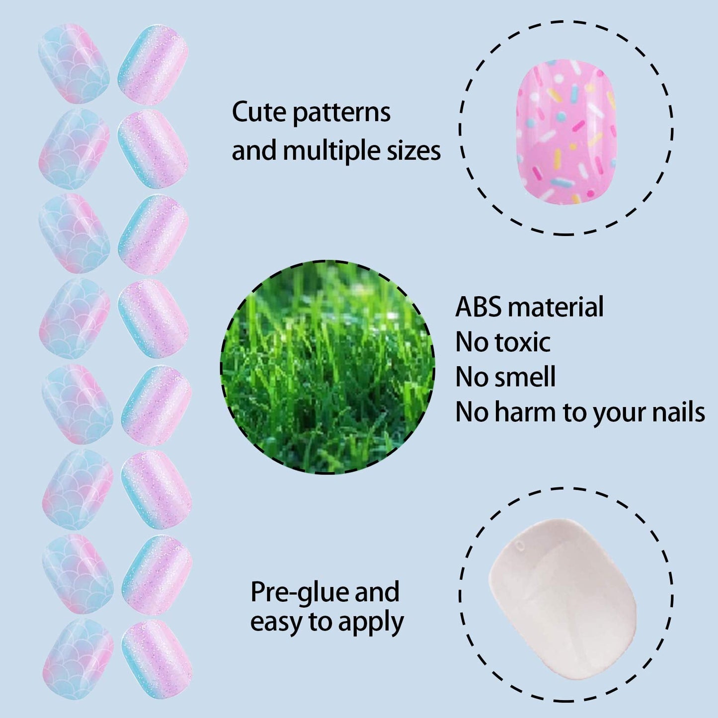 SIUSIO 120 Pcs 5 Pack Children Acrylic Fake Nails Press on Pre-glue Full Cover Glitter Gradient Color Rainbow Short False Nail Art Kits Set for Kids Beauty & Personal Care SIUSIO