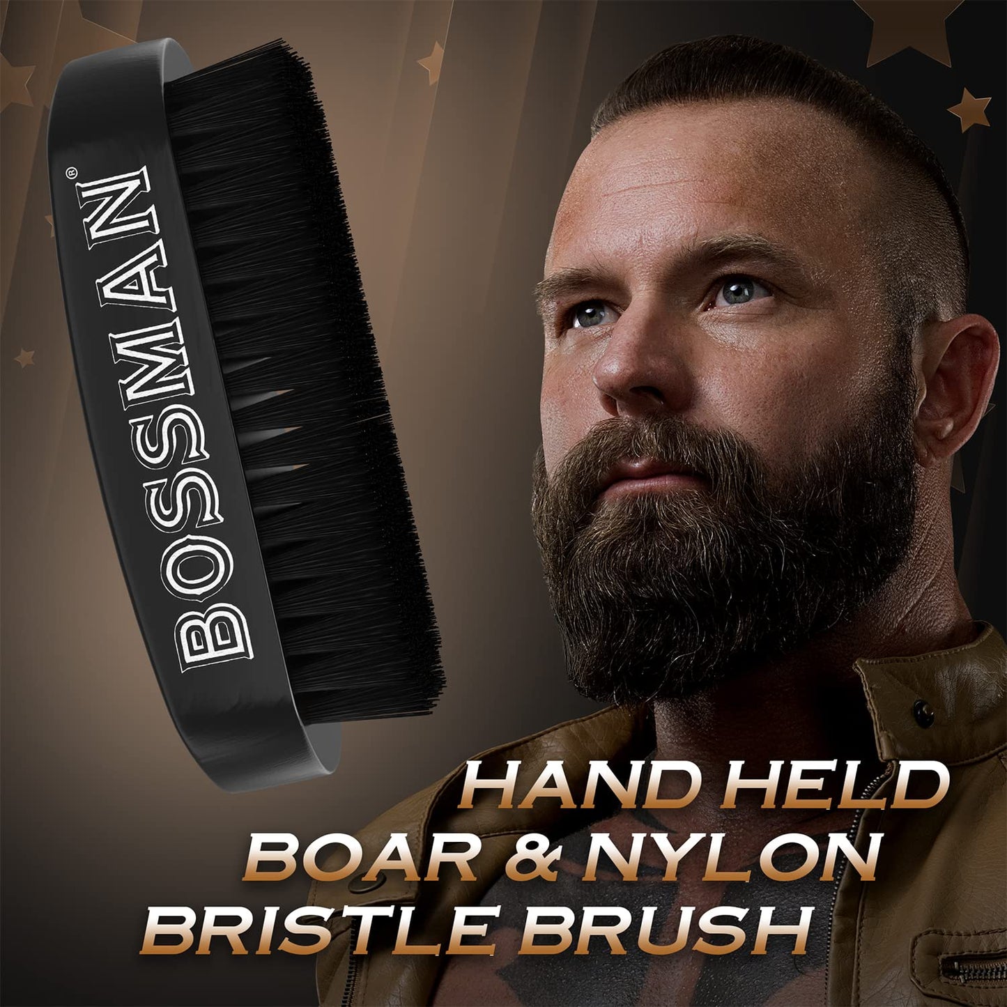 Bossman Beard Brush for Men - Hand Held Boar & Nylon Bristle Brush - Detangling Brush for Beard and Hair Care Beauty and Personal Care Bossman