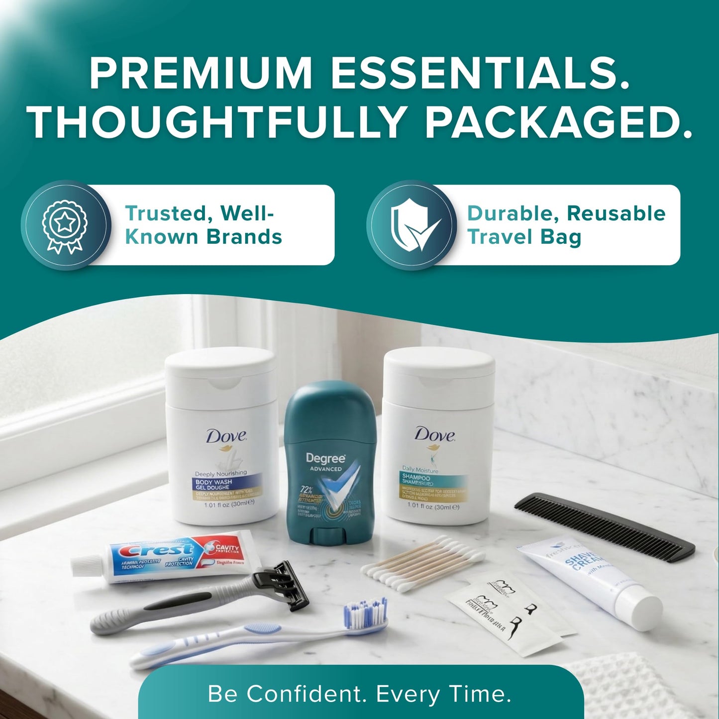TrekTote 12-Piece Men’s Travel Toiletry Kit - Premium Brand-Name Shampoo, Conditioner, Body Wash, Shaving Cream & Deodorant, TSA Approved Travel Size Beauty and Personal Care Stuhrling Bottle