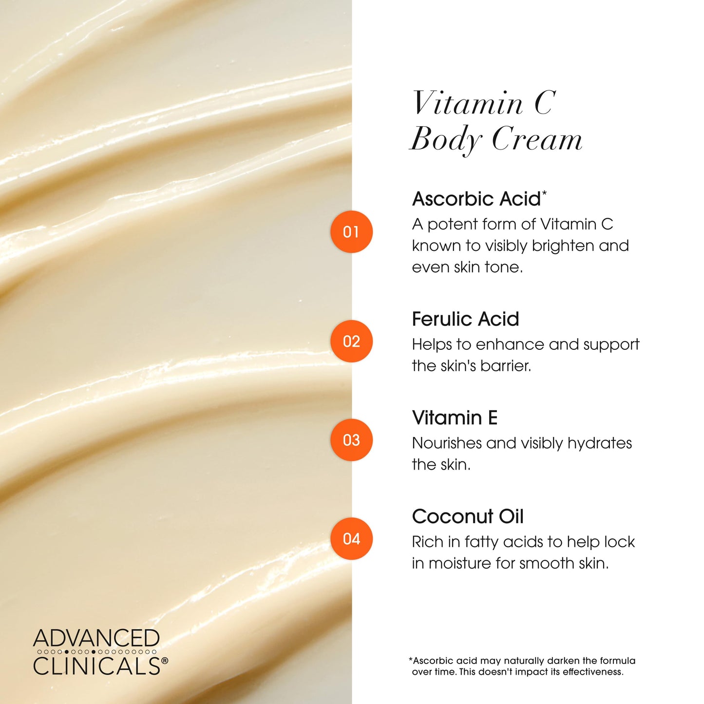 Advanced Clinicals Vitamin C Cream Visibly Brightening Body Lotion | Vitamin C Moisturizer Skin Care Body Cream For Women & Men Visibly Improves Look Beauty and Personal Care Advanced Clinicals