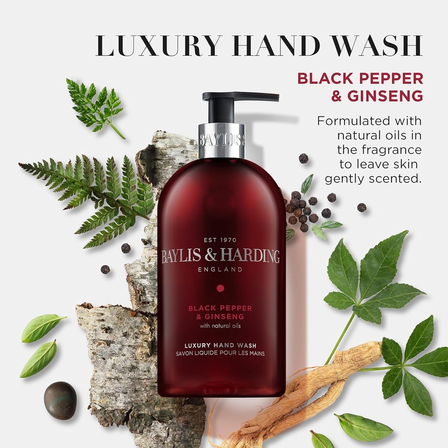 Baylis & Harding Liquid Hand Soap Wash with Dispenser, Black Pepper & Ginseng for Men, 16.9oz/500ml Beauty & Personal Care Baylis & Harding