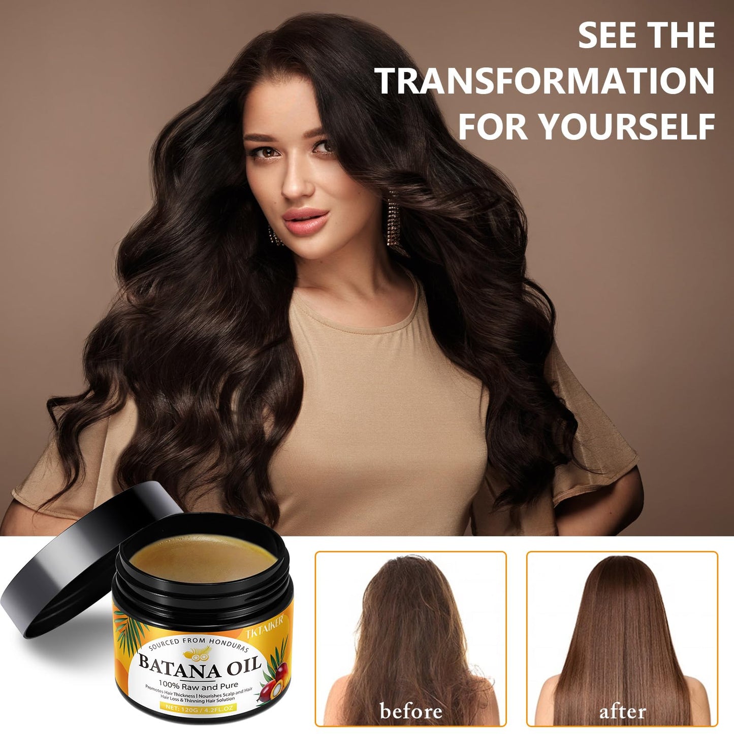 TKTALKER Raw Batana Oil for Hair Growth, 100% Pure, Dr. Sebi Batana Oil from Honduras, Organic, Unrefined, Prevents Hair Loss, Hair Care, Enhances Beauty & Personal Care TKTALKER