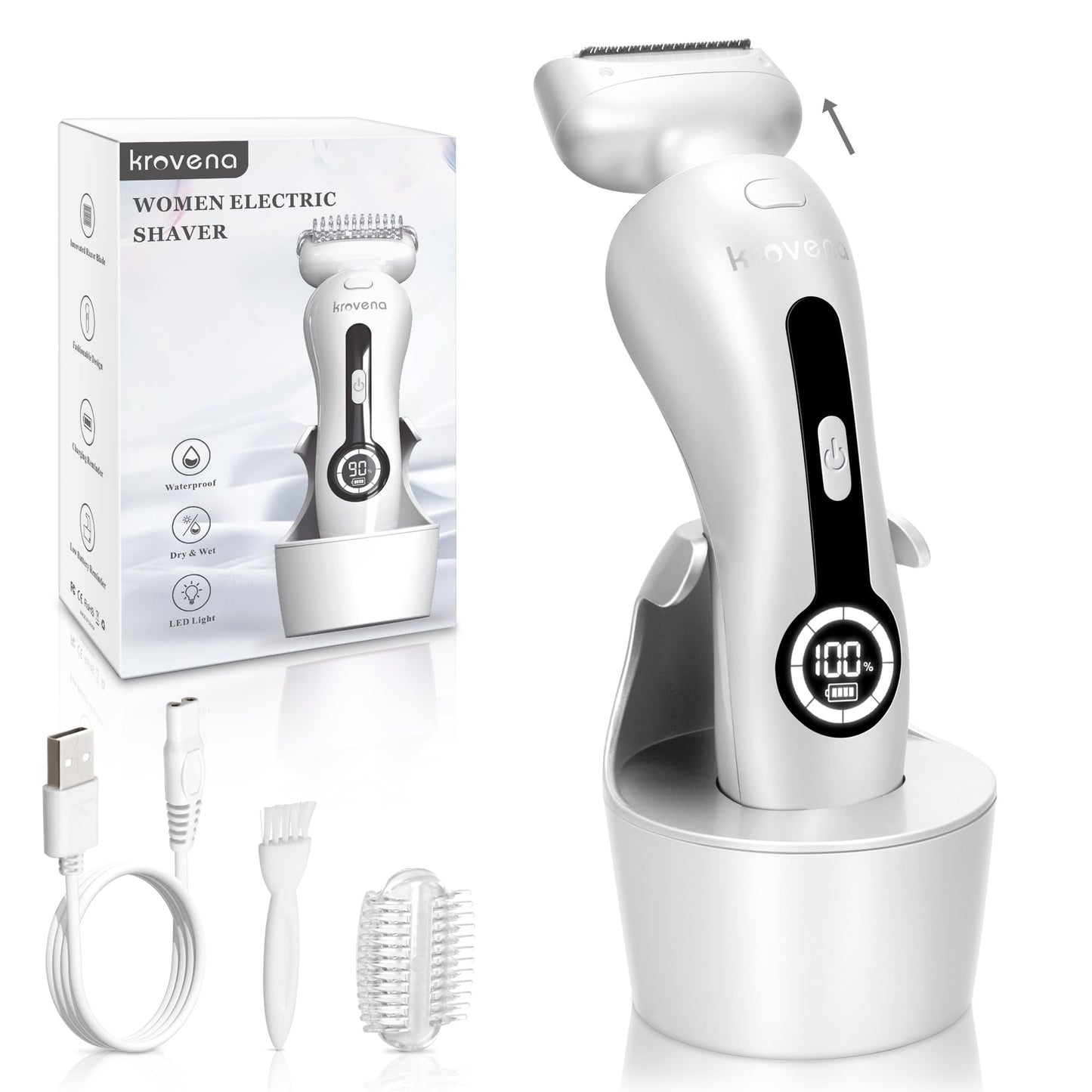 Electric Shaver for Women Electric Razor for Womens Bikini Legs Underarm Public Hairs Rechargeable Trimmer with Detachable Head Cordless Wet Dry Use Beauty and Personal Care krovena