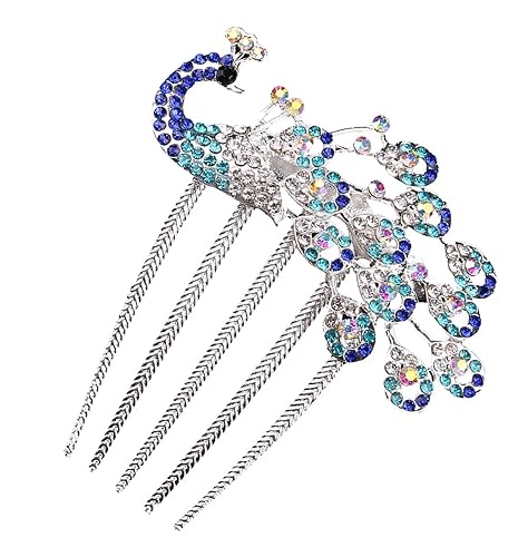 Wedding Bridal Headpiece Rhinestone Hair Comb Women Peacock Hair Clip Side Comb Hair Accessory(Blue) Beauty & Personal Care Sheliky