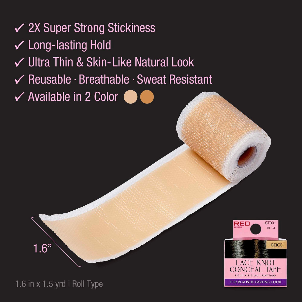 Red by Kiss Lace Knot Conceal Tape, Ultra-Thin & Skin-Like Silicone Wig Tape for Lace Wig Grids & Knots, Reusable & Sweat-Resistant, Strong Hold