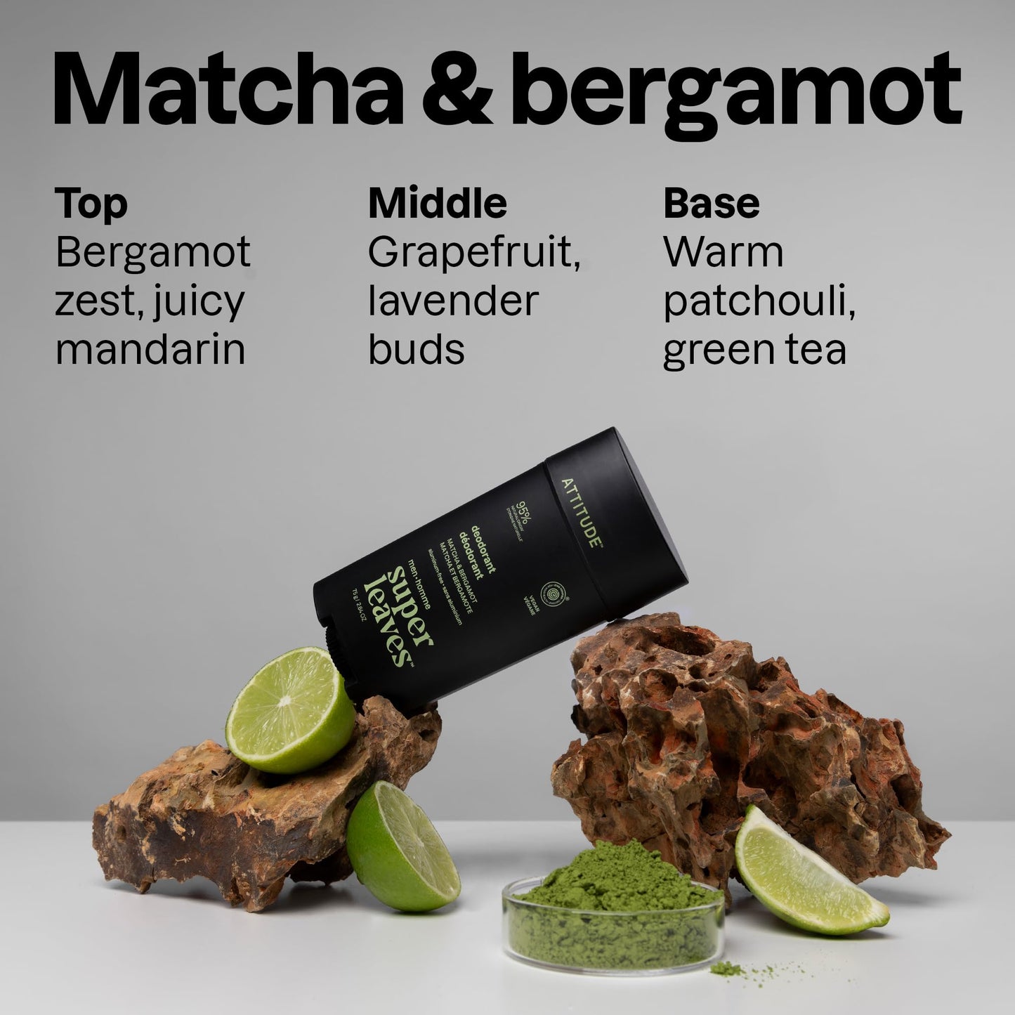 ATTITUDE Aluminum-Free Deodorant for Men, 95% Natural Origin Ingredients, EWG Verified, Plant Based Odor Control, With Baking Soda, Matcha & Bergamot Beauty and Personal Care ATTITUDE