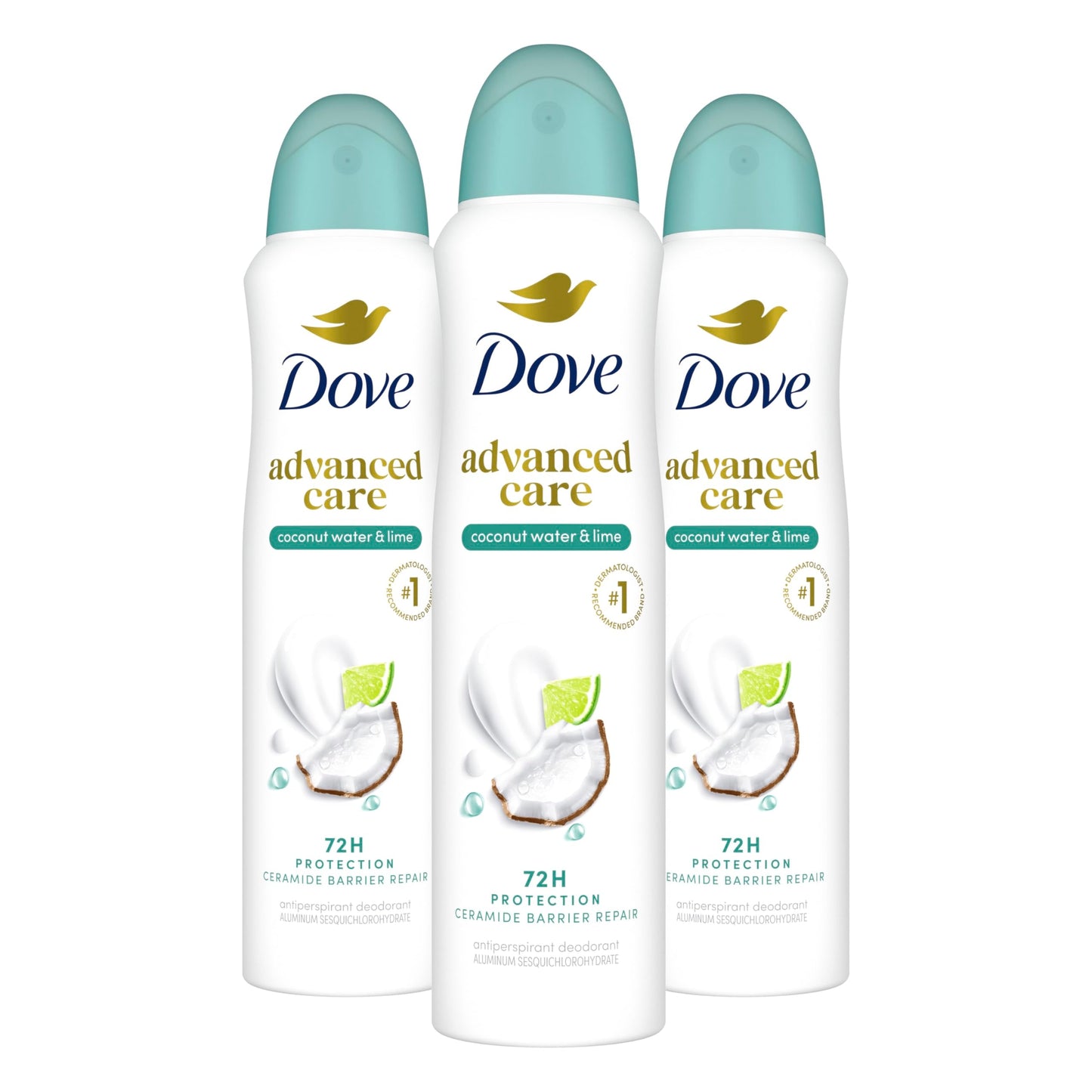 Dove Antiperspirant Deodorant Dry Spray Coconut Water & Lime scent 3ct skin repair after shaving with odor control & sweat protection Pro Ceramide Beauty and Personal Care Dove